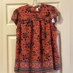 JOIE Blouse - Orange/Navy - Size M - NWT